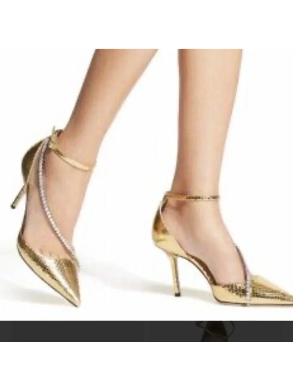Jimmy Choo Metallic Gold Crystal-Strap Pointed Pumps - Picture 5 of 5
